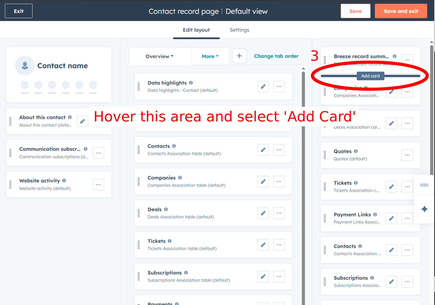 Add a card to the right sidebar