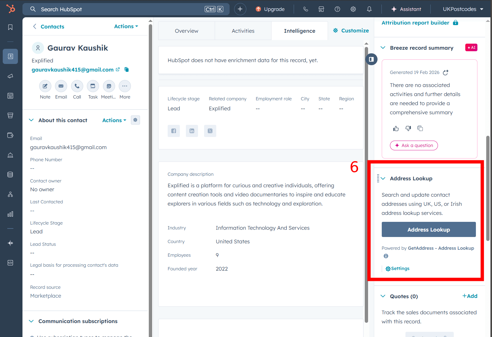 Click the Address Lookup button in the sidebar