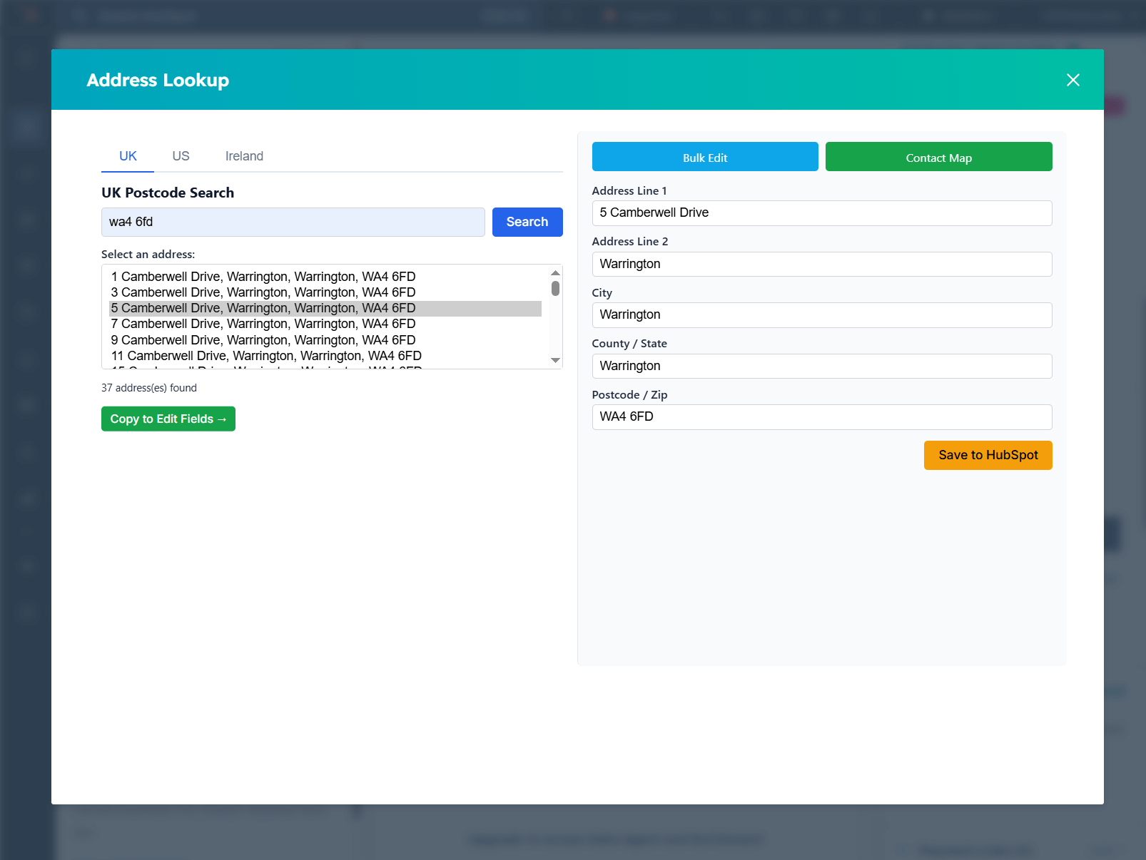 Search for an address, copy to fields, and save